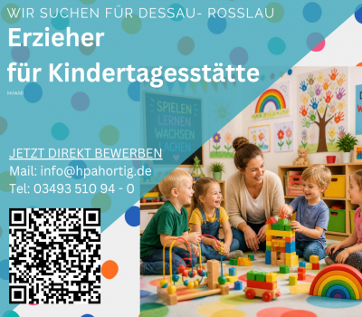 Erzieher (m/w/d) für Kindertagesstätte in Dessau- Roßlau gesucht