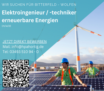 Elektroingenieur / -techniker (m/w/d) für erneuerbare Energien gesucht - Bitterfeld-Wolfen