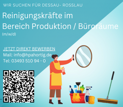 Reinigungskräfte (m/w/d) für die Reinigung von Produktionsstätten und Bürogebäuden