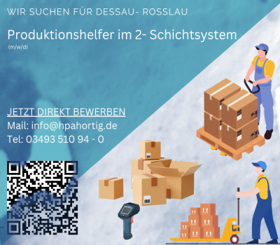 Produktionshelfer (m/w/d) für Dessau- Roßlau gesucht  
