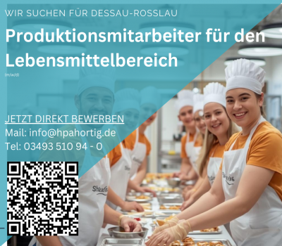 Produktionsmitarbeiter (m/w/d) für den Lebensmittelbereich in Dessau gesucht - Mutti/ Vatischichten möglich- 