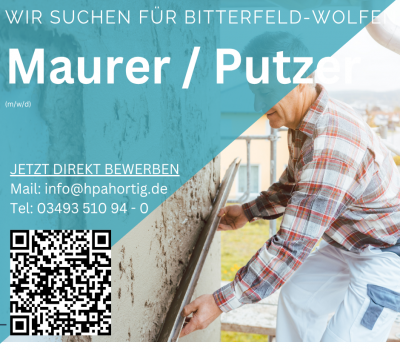 Maurer / Putzer (m/w/d) Bitterfeld-Wolfen gesucht - ab 3.000 € (keine Montage)