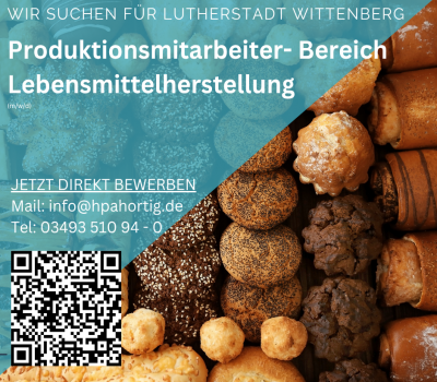 Produktionsmitarbeiter (m/w/d) für den Bereich Lebensmittel in Lutherstadt Wittenberg gesucht