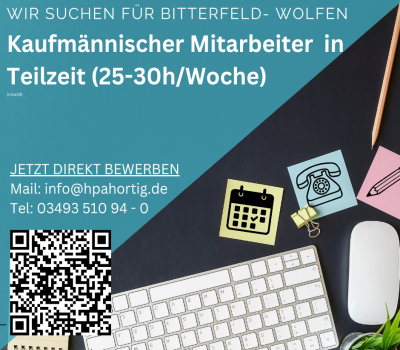 Kaufmännischer Mitarbeiter (m/w/d) in Teilzeit (25-30h / Woche) in Bitterfeld- Wolfen gesucht