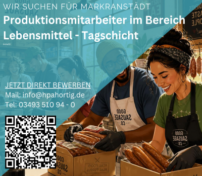 Produktionsmitarbeiter für Lebensmittelproduktion (m/w/d) für Markranstädt gesucht