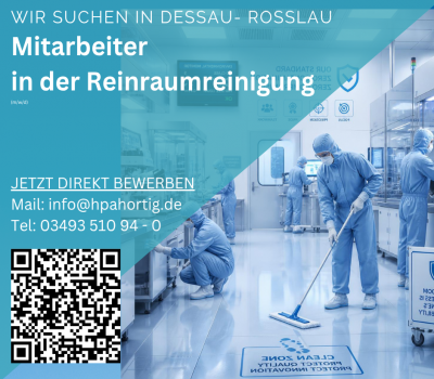Mitarbeiter (m/w/d) für die Reinraumreinigung gesucht in Dessau-Roßlau