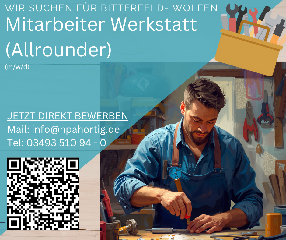 Mitarbeiter (m/w/d) für Werkstatt (Allrounder) in Bitterfeld- Wolfen gesucht 