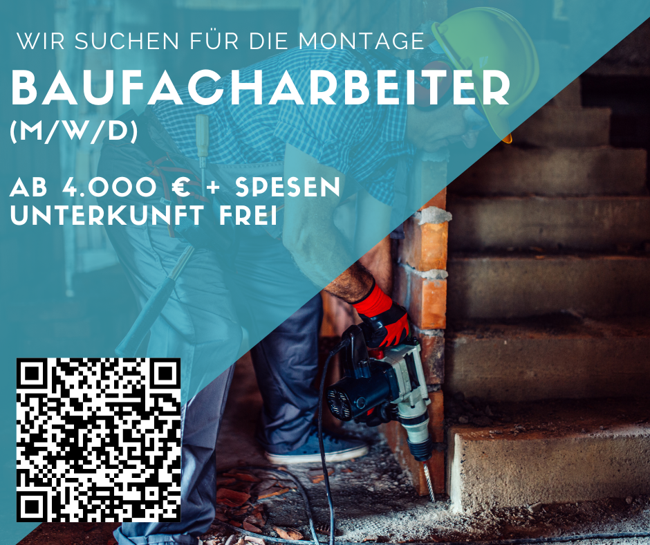 Baufacharbeiter (m/w/d) - Montage - Unterkunft / Fahrt frei - ab 4.000 €