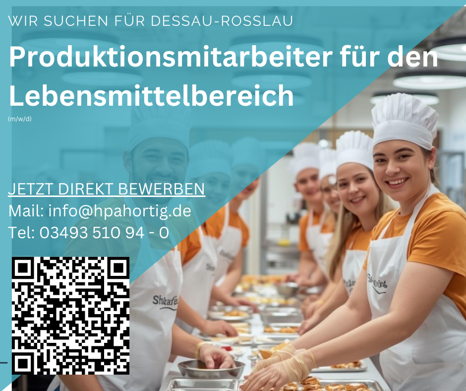 Produktionsmitarbeiter (m/w/d) für den Lebensmittelbereich in Dessau gesucht - Mutti/ Vatischichten möglich- 