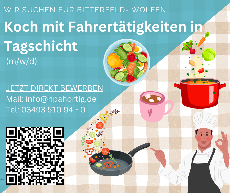 Koch (m/w/d) mit Fahrertätigkeiten in Tagschicht für Bitterfeld- Wolfen gesucht
