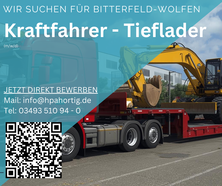 Kraftfahrer (m/w/d) für Tieflader - Umsetzung Baumaschinen - Bitterfeld-Wolfen - ab 3.400 €