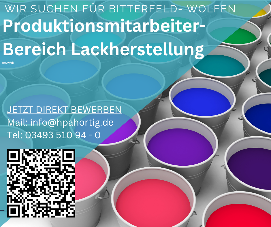 Produktionsmitarbeiter (m/w/d) für die Lackherstellung in Bitterfeld- Wolfen gesucht 