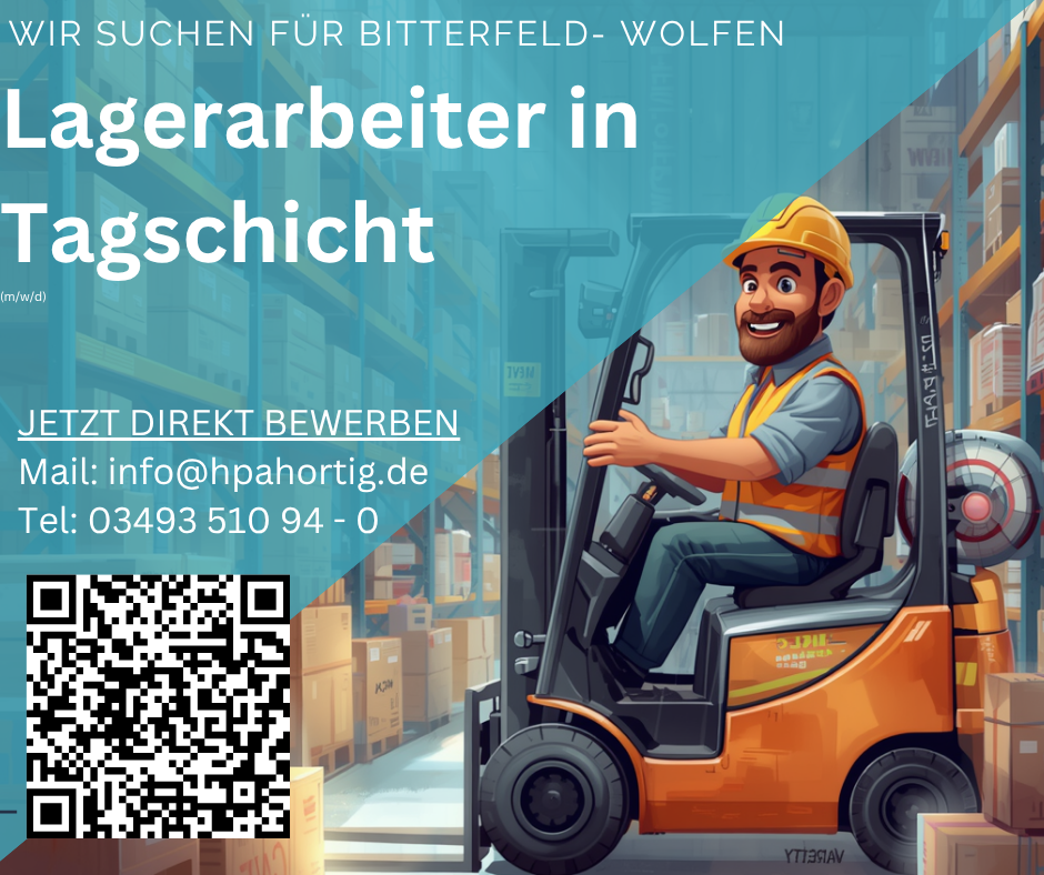 Lagerarbeiter (m/w/d) für Bitterfeld- Wolfen in Tagschicht gesucht 