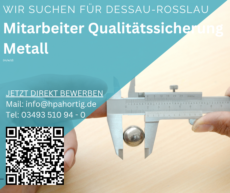 Mitarbeiter Qualitätssicherung Metall (m/w/d) für Dessau-Roßlau gesucht 