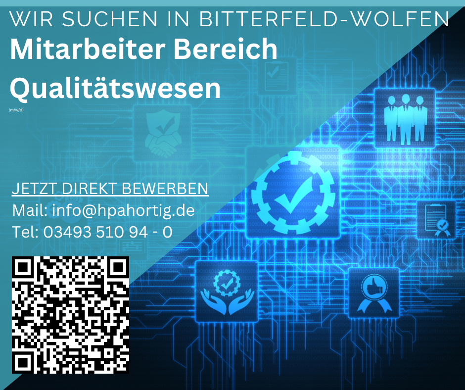 Mitarbeiter (m/w/d) für den Bereich Qualitätswesen in Bitterfeld- Wolfen gesucht 