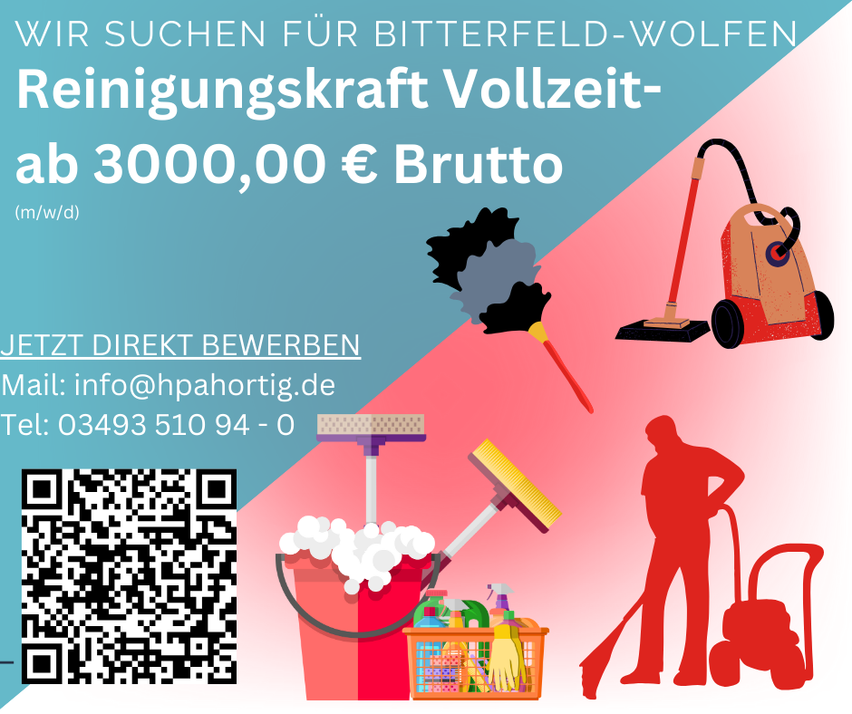 Reinigungskraft (m/w/d) in Bitterfeld- Wolfen gesucht- ab 3000,00 €
