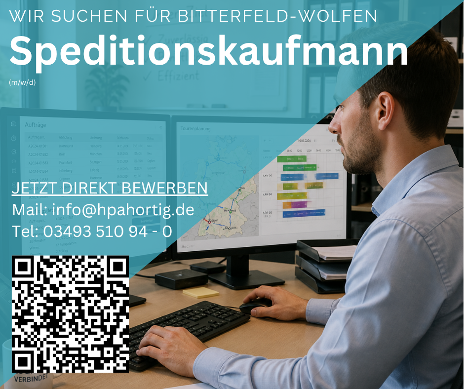 Speditionskaufmann (m/w/d) Bitterfeld -Wolfen ab 3.400 € - flex. Arbeitszeiten