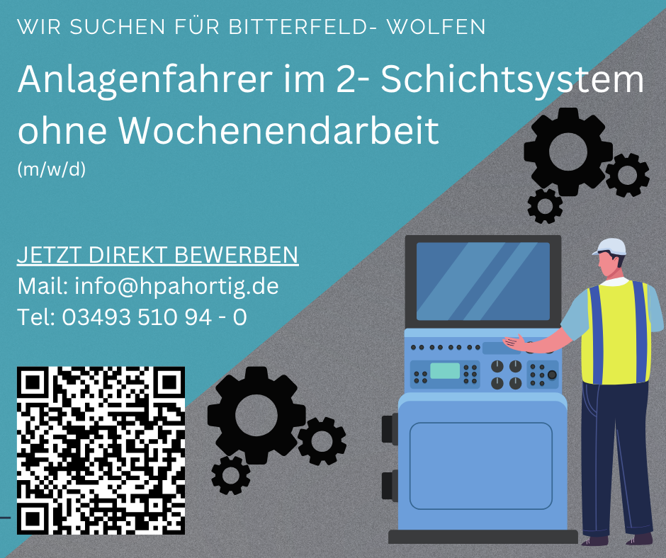 Anlagenfahrer (m/w/d) in Bitterfeld- Wolfen gesucht- in 2 Schichten- ohne Wochenenden- 
